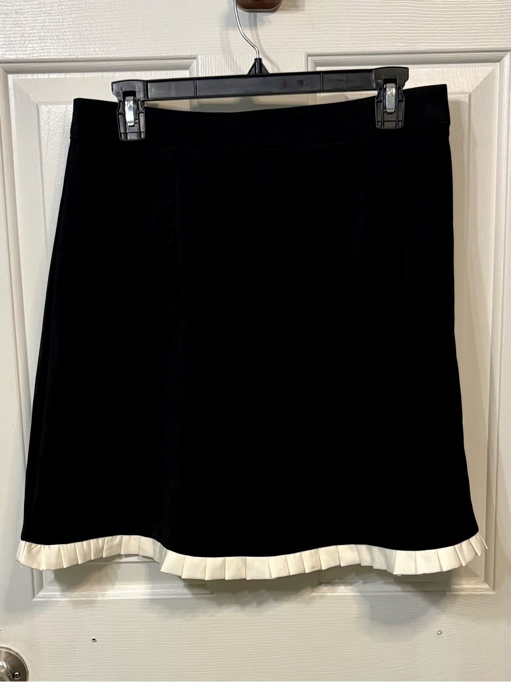 Black A-Line Skirt with Cream Pleated Hem